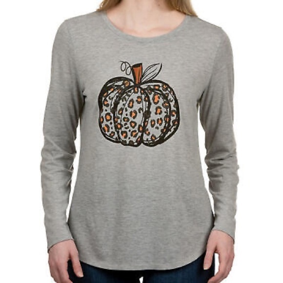 State of Mine Ladies Long Sleeve Leopard Print Harvest Pumpkin Top - Picture 1 of 6